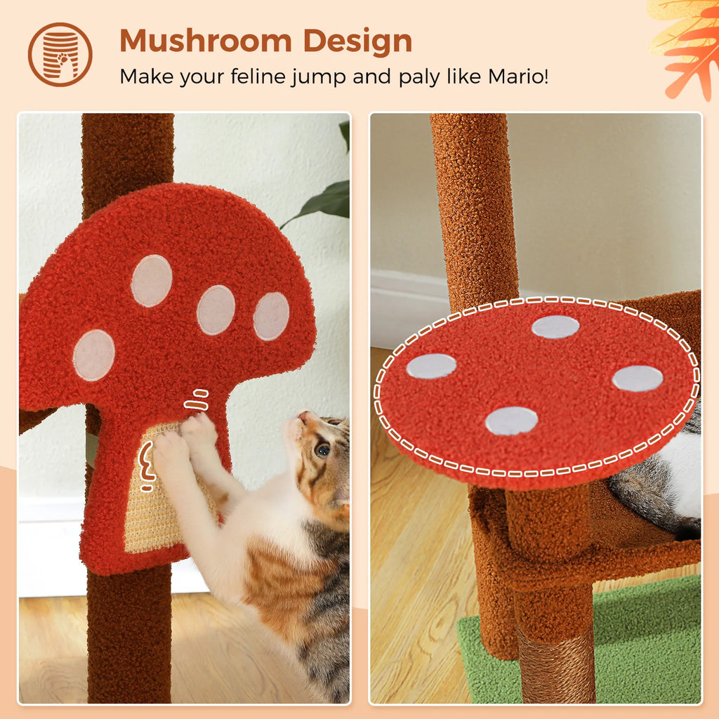 143cm Mushroom Cat Tree with Removable Scratcher