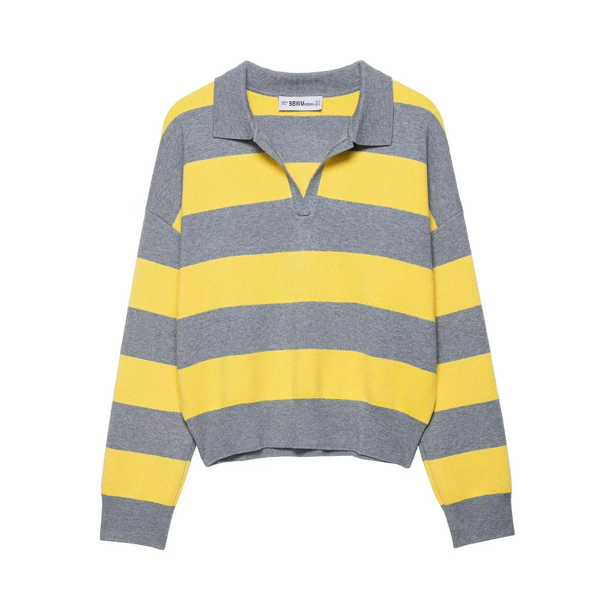 Striped Polo-Collar Long-Sleeve Sweater