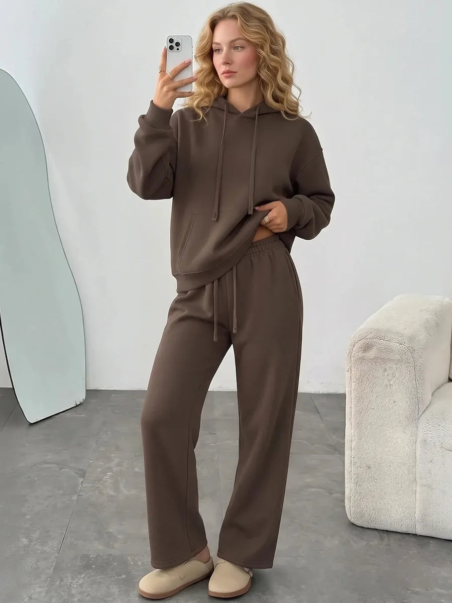Women's Cotton-Blend Hoodie and Wide-Leg Pants Set