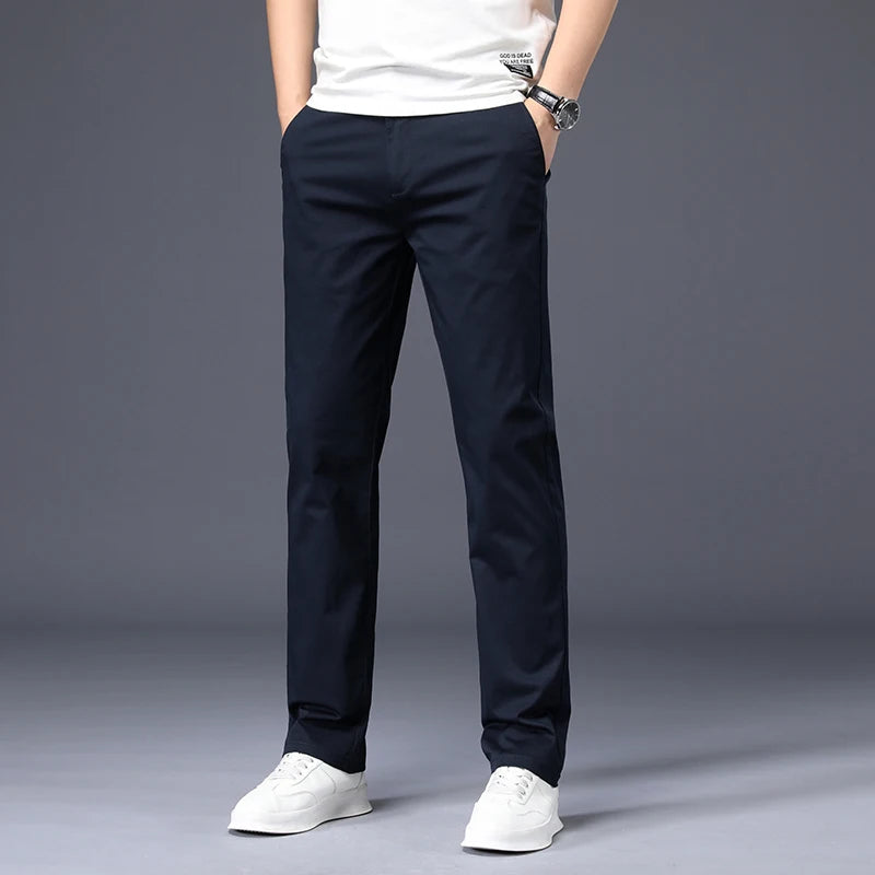 Men's Cotton-Blend Straight-Leg Stretch Pants