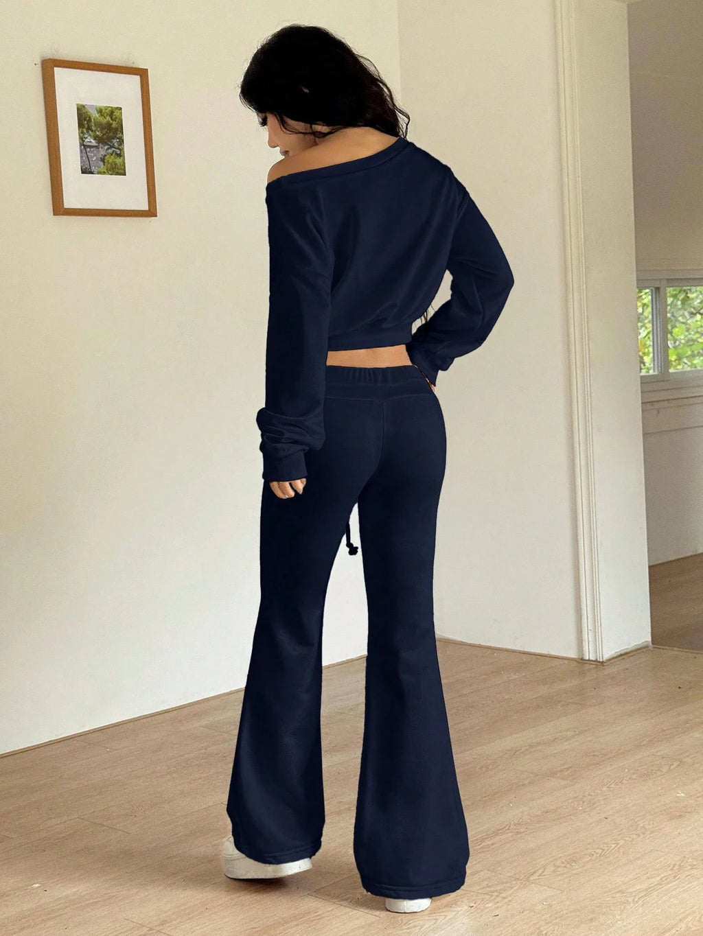 Women's Off-Shoulder Top and Flared Pants Set