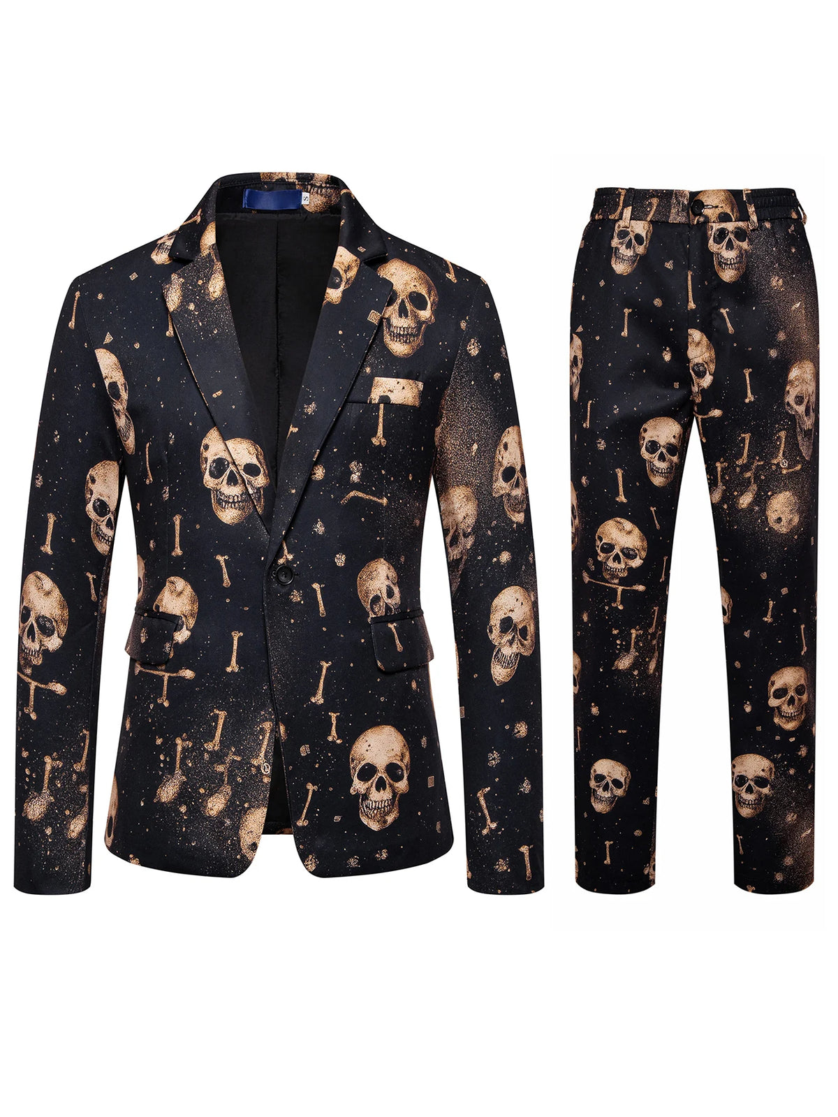 Men's Skull-Print Two-Piece Party Suit