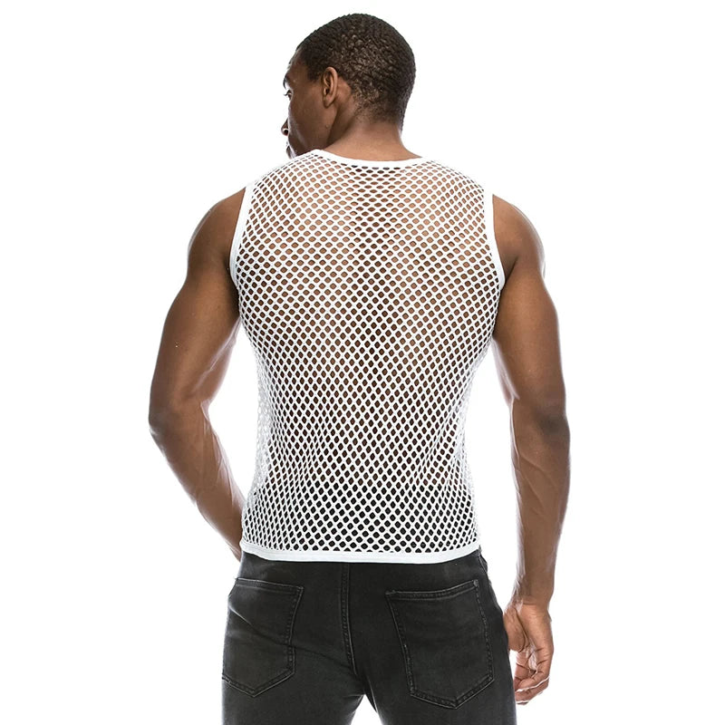 Mens Transparent Sexy Mesh T Shirt  New See Through  Fishnet Long Sleeve Muscle Undershirts Nightclub Party Perform Top Tees Whispering Desires Shoppe