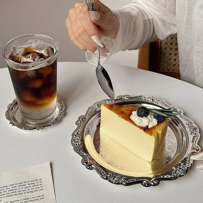Vintage-Style Stainless Steel Dessert Plates