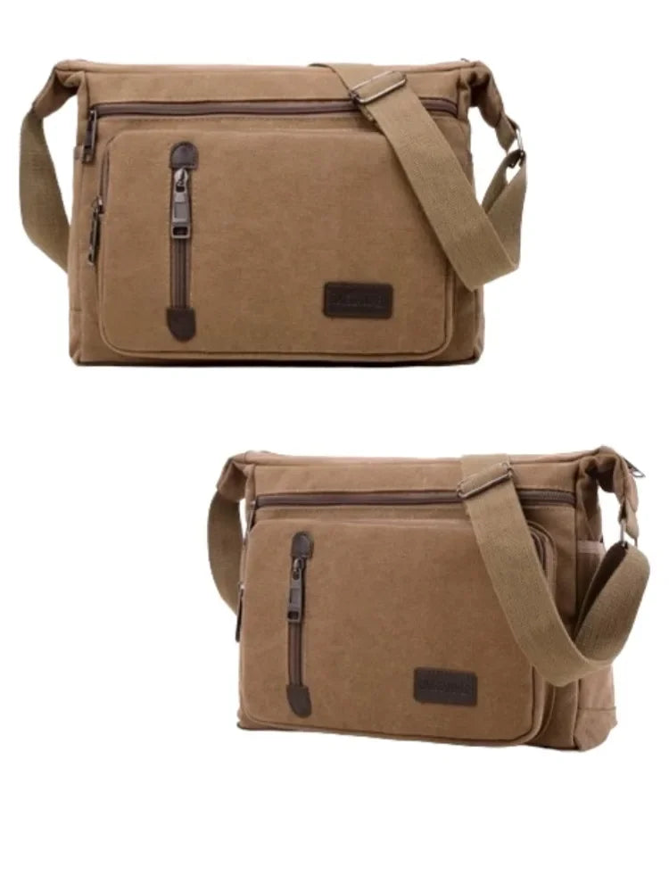 Unisex Canvas Multi-Pocket Crossbody Satchel