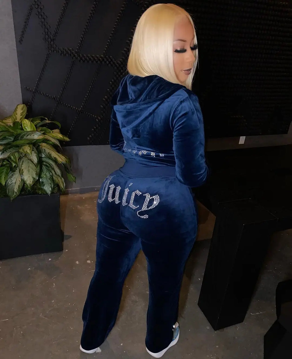 Women's Velvet-Look Embellished Hoodie and Pants Set