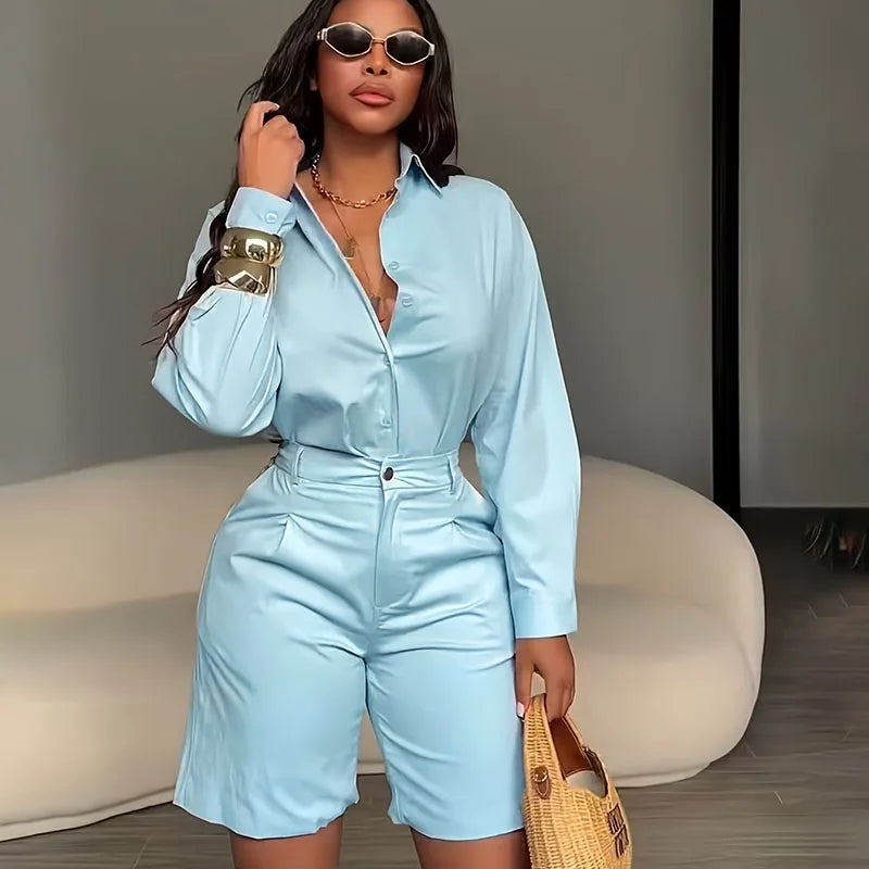 Women's Long-Sleeve Shirt and Shorts Set