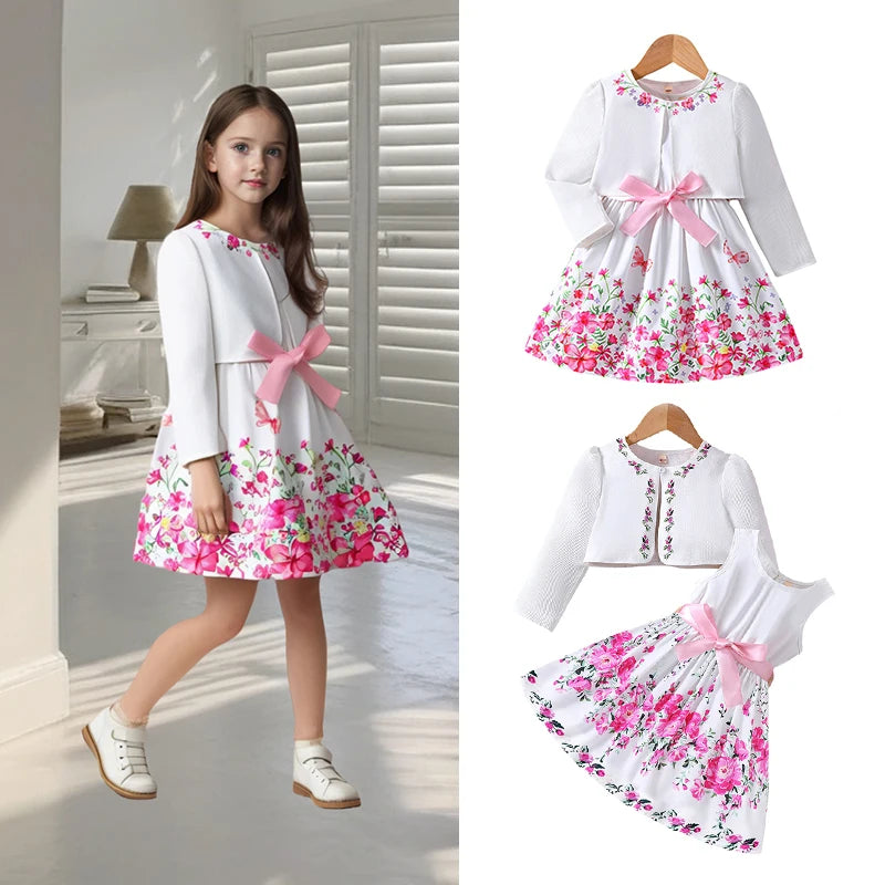 Kids Casual Clothing Sets Outfits for Girls Spring Summer Toddler Floral Print Long Sleeve Coat Tank Dress Children 2 3 4 5 6 7 Whispering Desires Shoppe