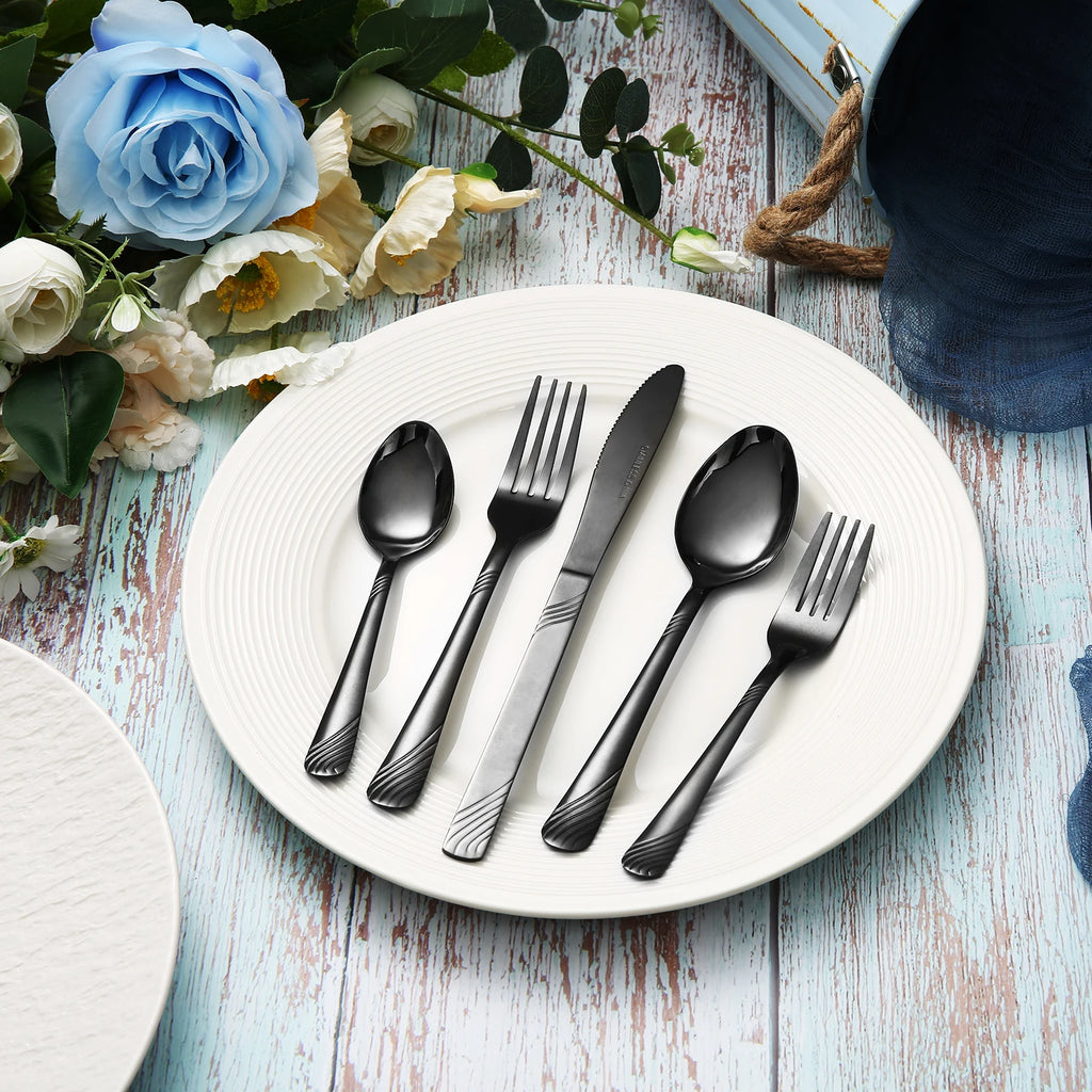 HANSMART Black Stainless Steel Flatware, 48 Pieces