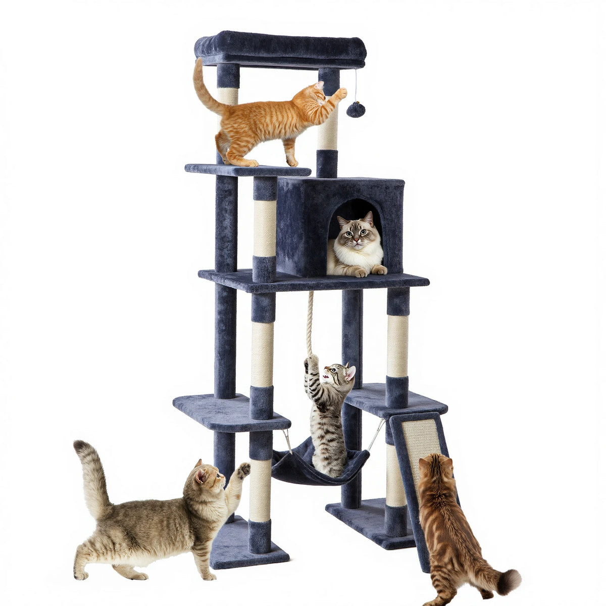 MCQ 63IN Cat Tree Tower Natural Sisal Scratching Posts Multi Level Cat Climbing Tower with Condo Pet House for Indoor Cats Whispering Desires Shoppe