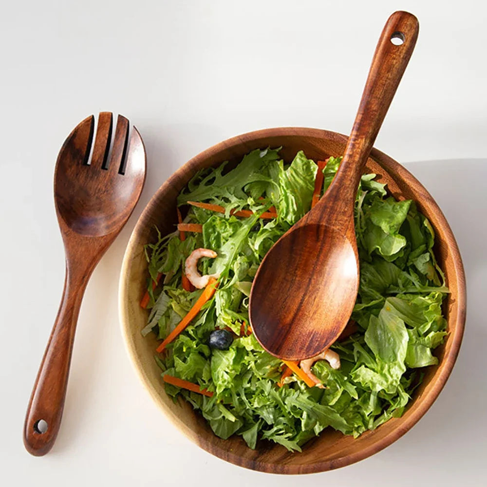 AJOYOUS Wooden Salad Servers — 2 Pieces