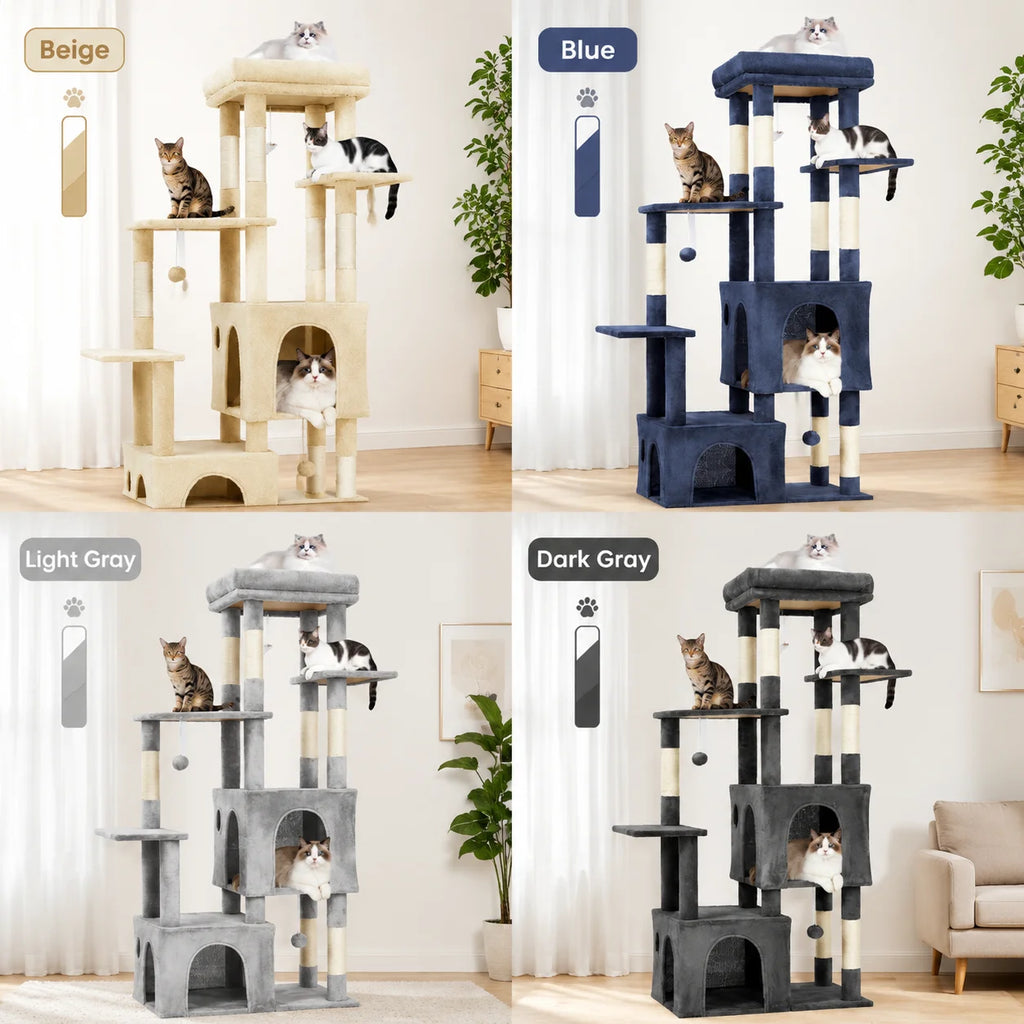 61" Cat Tree with Two Condos & Seven Scratching Posts