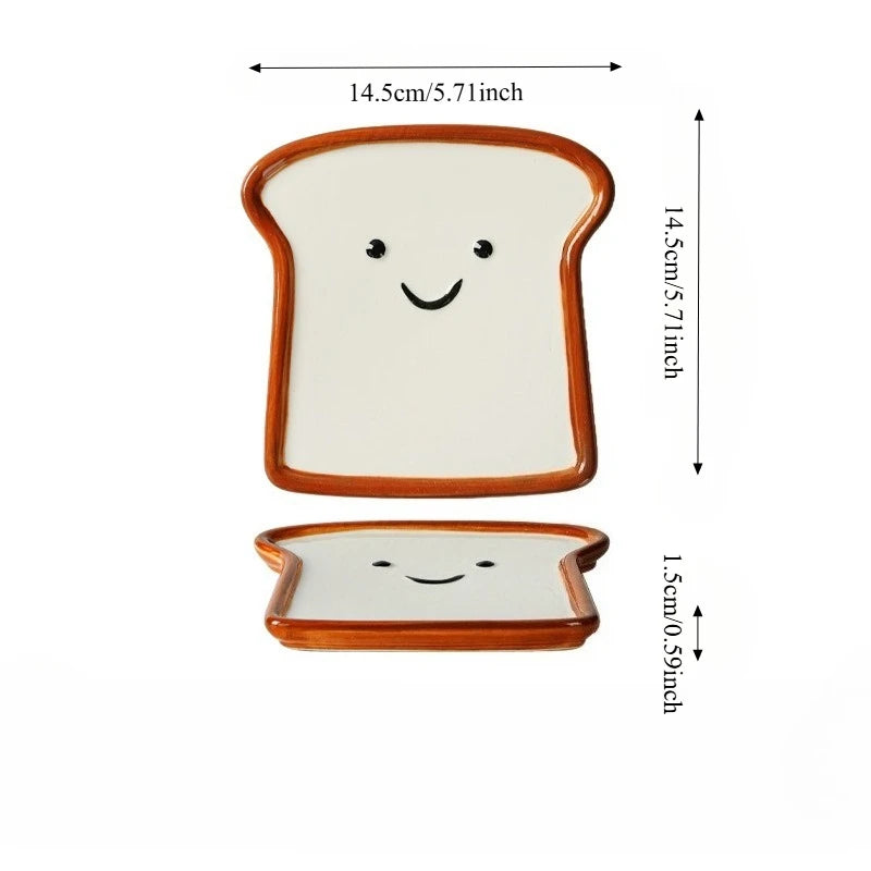 Smiling Toast-Shaped Ceramic Snack Dish