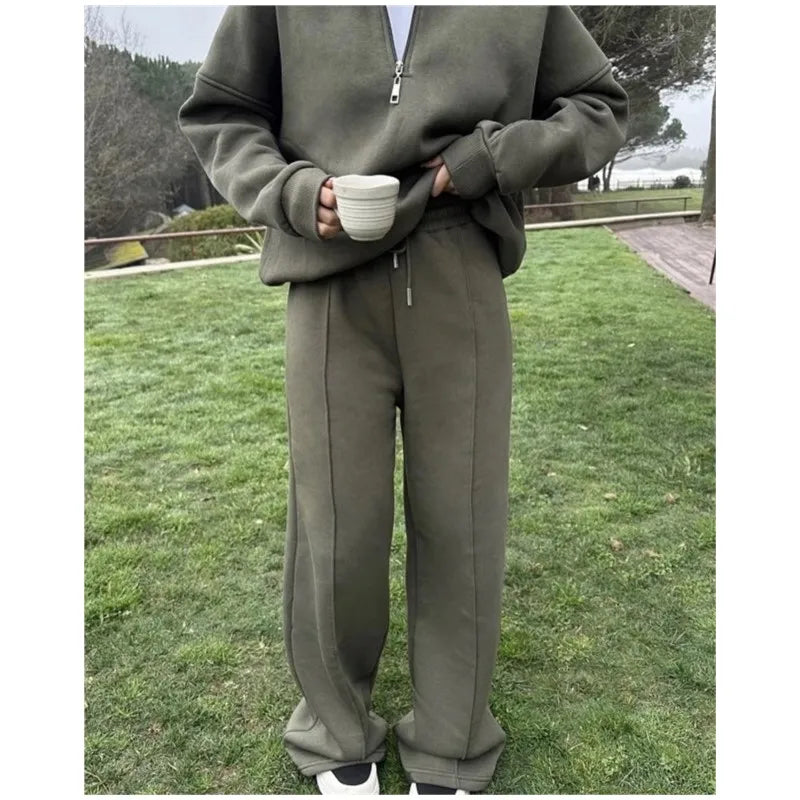 Women's Long-Sleeve Collared Top and Pants Set