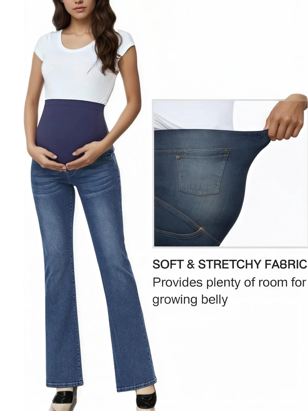 Pregnant Women Jeans High Waist Support Belly Maternity Hip Lifting Elastic Denim Pants Shorts for Daily Work Street Loungewear Whispering Desires Shoppe