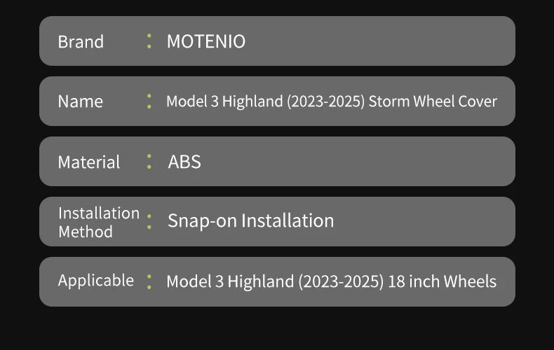 MOTENIO 18-Inch Wheel Covers for Model 3 Highland – Set of 4