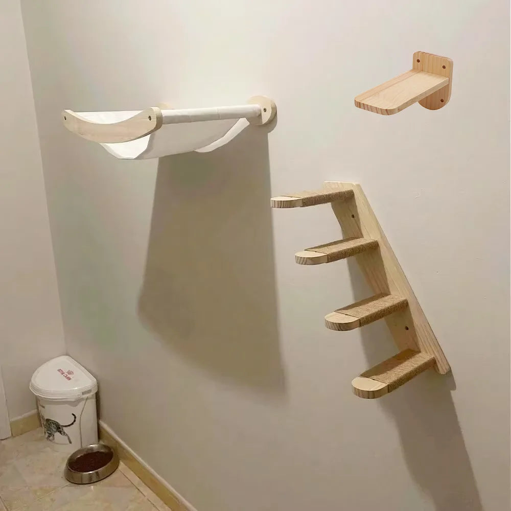 Wall-Mounted Cat Hammock & Climbing Stairs