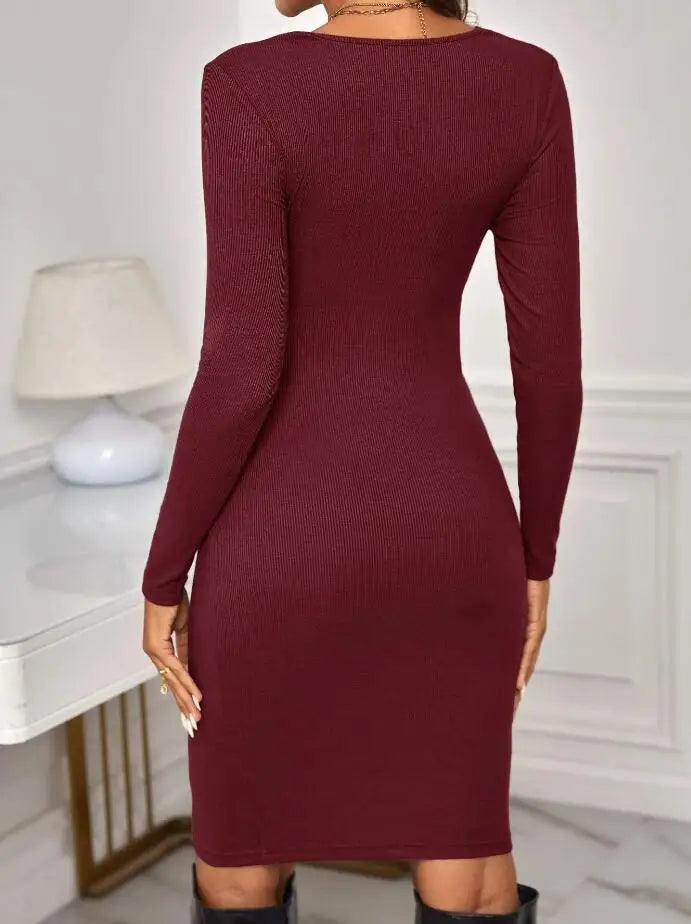Long-Sleeve Fitted Maternity Dress