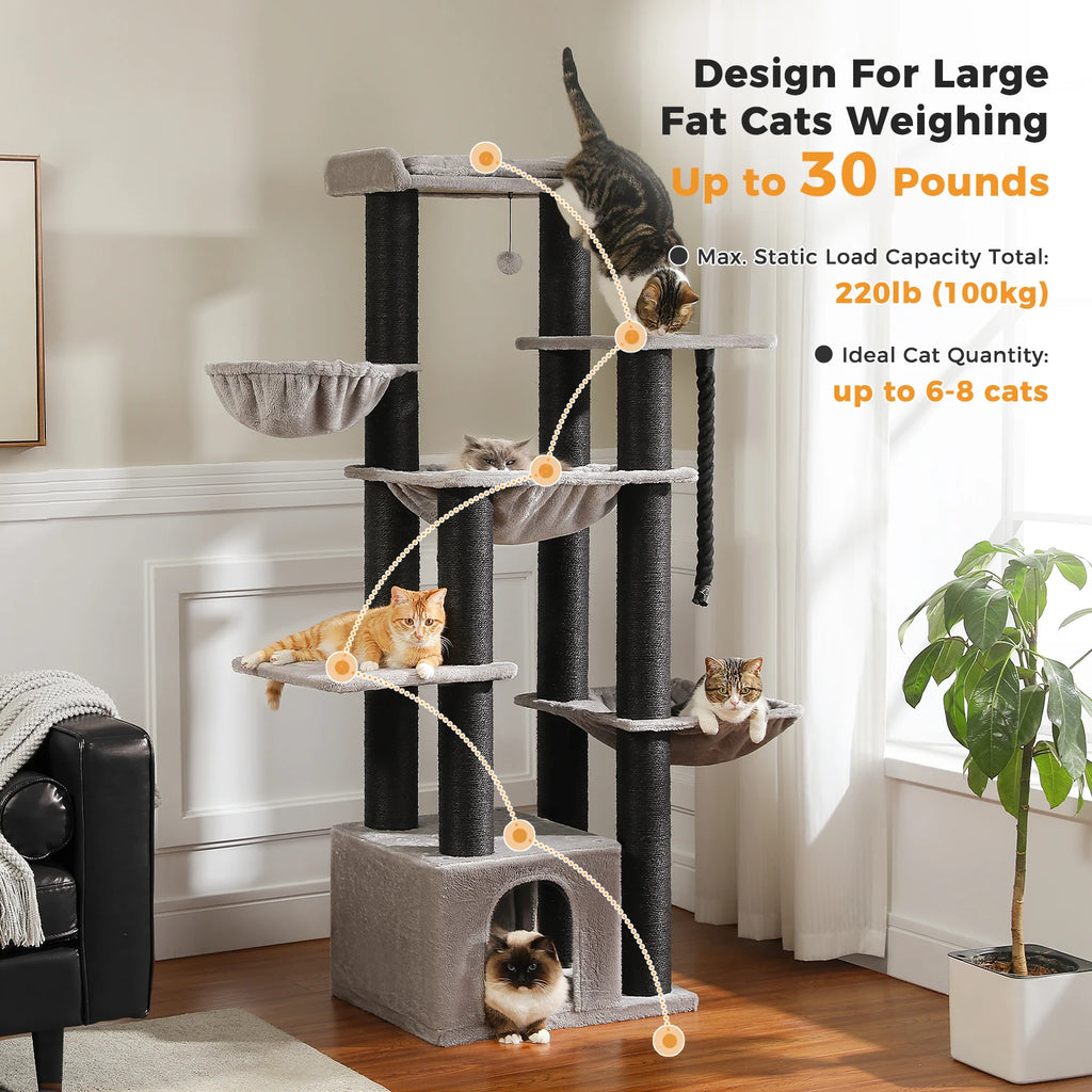Large Cat Tree for Big Cats Robust Cat Tower with Several Levels Cat House Climbing Tree with Hammock 11 Sisal Posts Large Perch Whispering Desires Shoppe