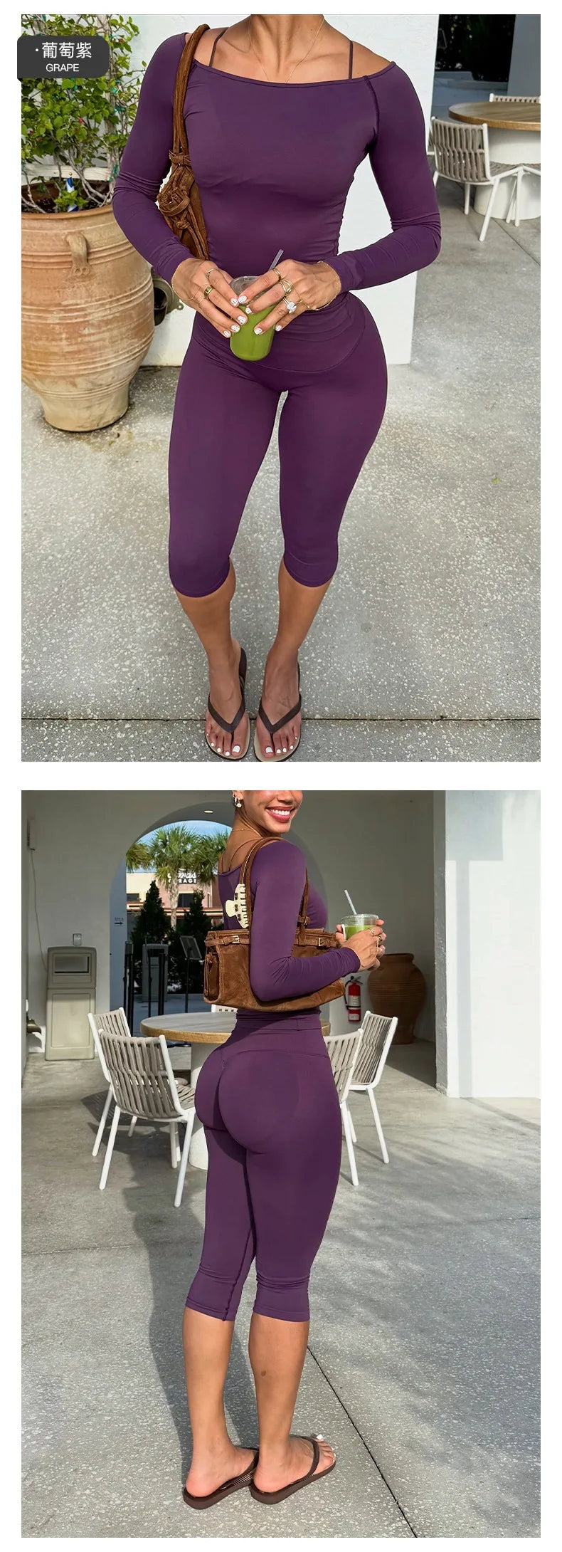 Women's Slash-Neck Top and Cropped Pants Set