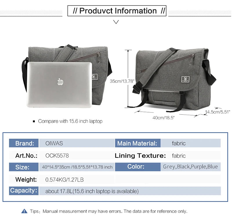 OIWAS 15-Inch Laptop Messenger Bag