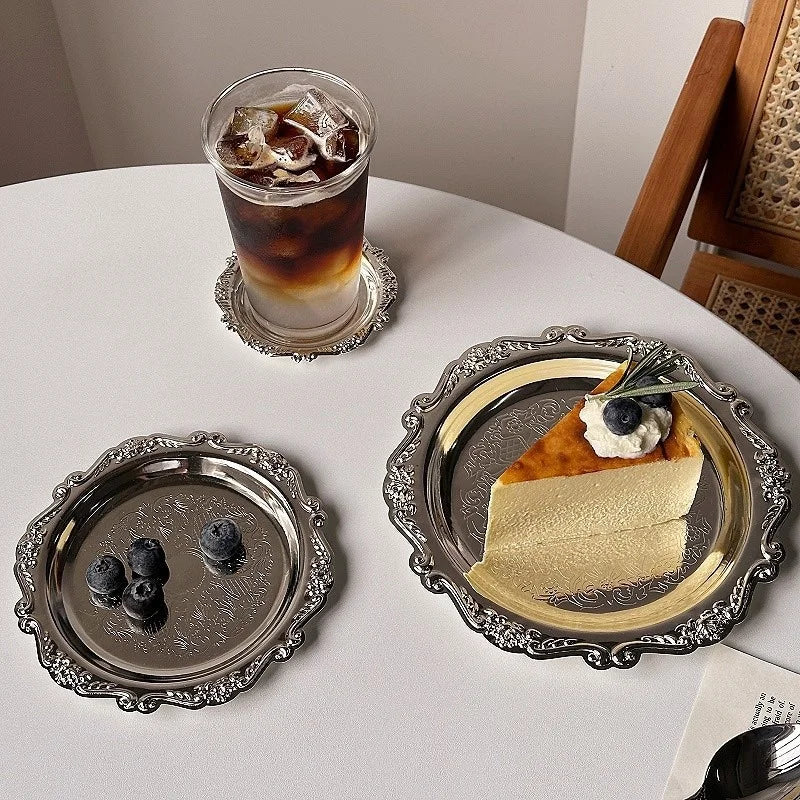 Vintage-Style Stainless Steel Dessert Plates