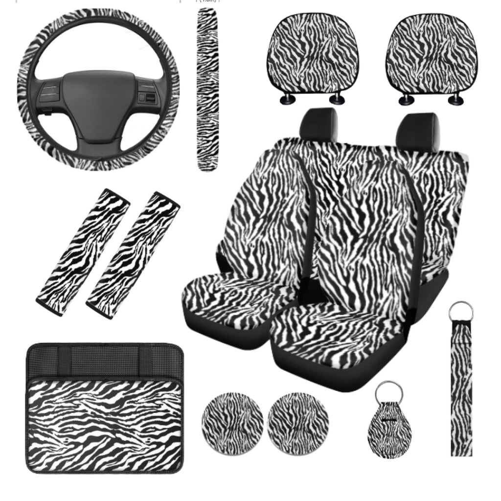 Animal-Print Car Interior Accessory Set – 14 Pieces