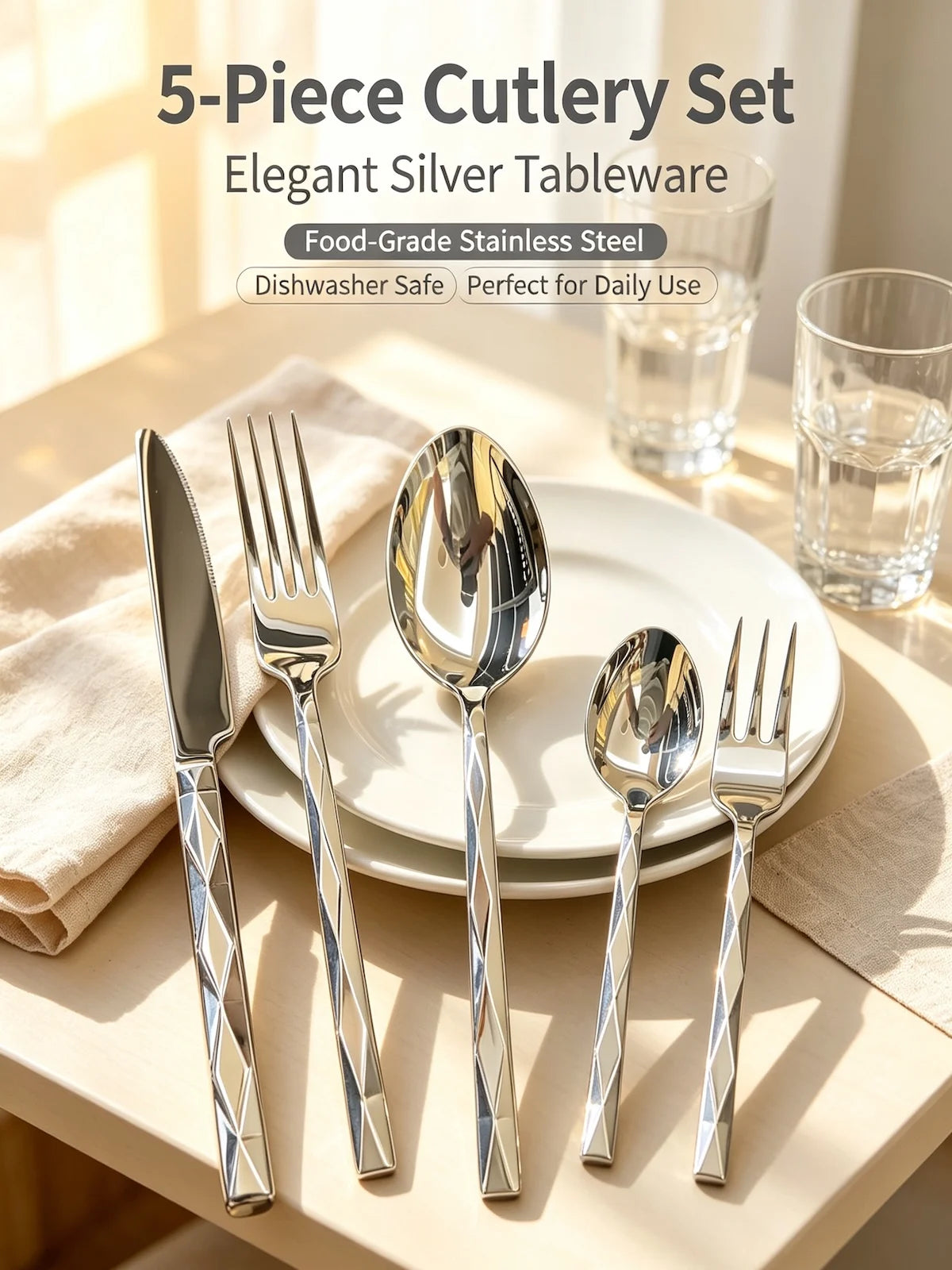 Diamond-Design Stainless Steel Flatware — Boxed Sets