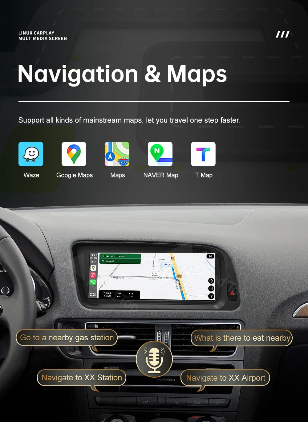 Road Top CarPlay Display for Audi Q5 2009–2017