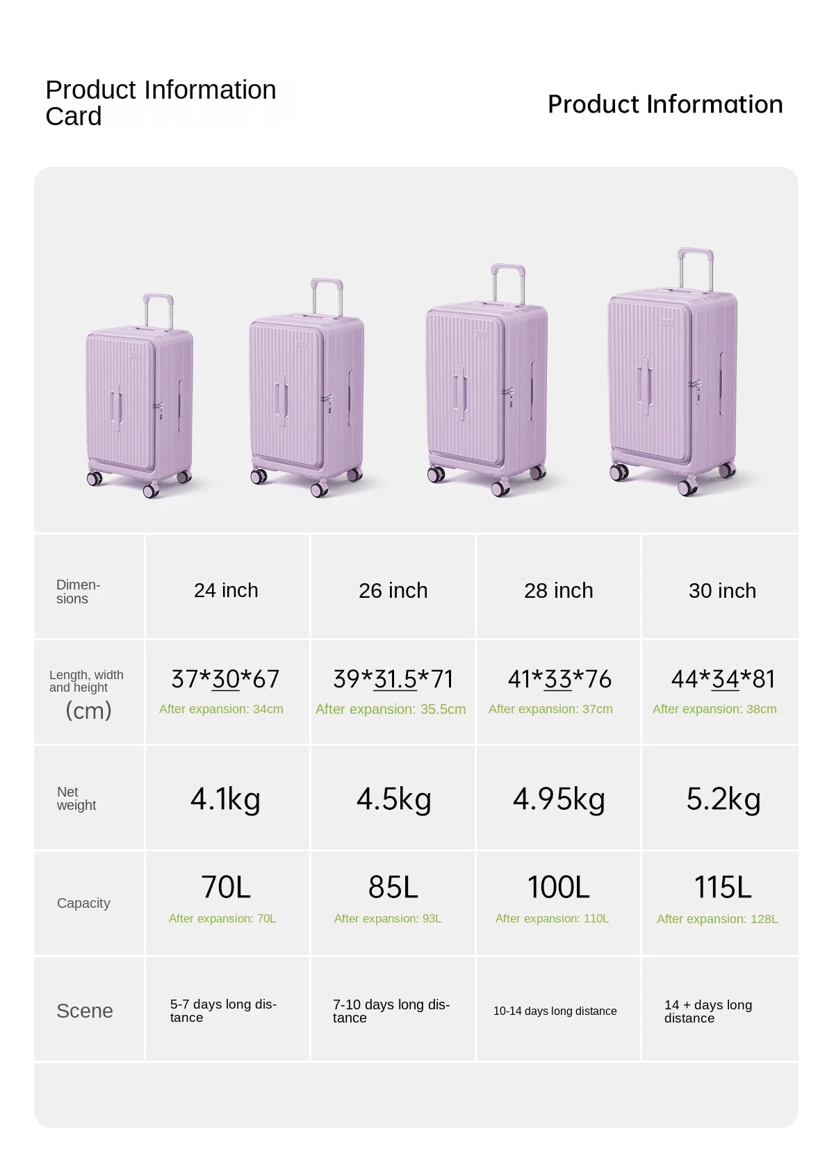 Side-Opening Lid Large Capacity Travel Suitcase Lightweight Pure PC Expandable Trolley Case 24/26/28/30inch Luggage High Quality Whispering Desires Shoppe