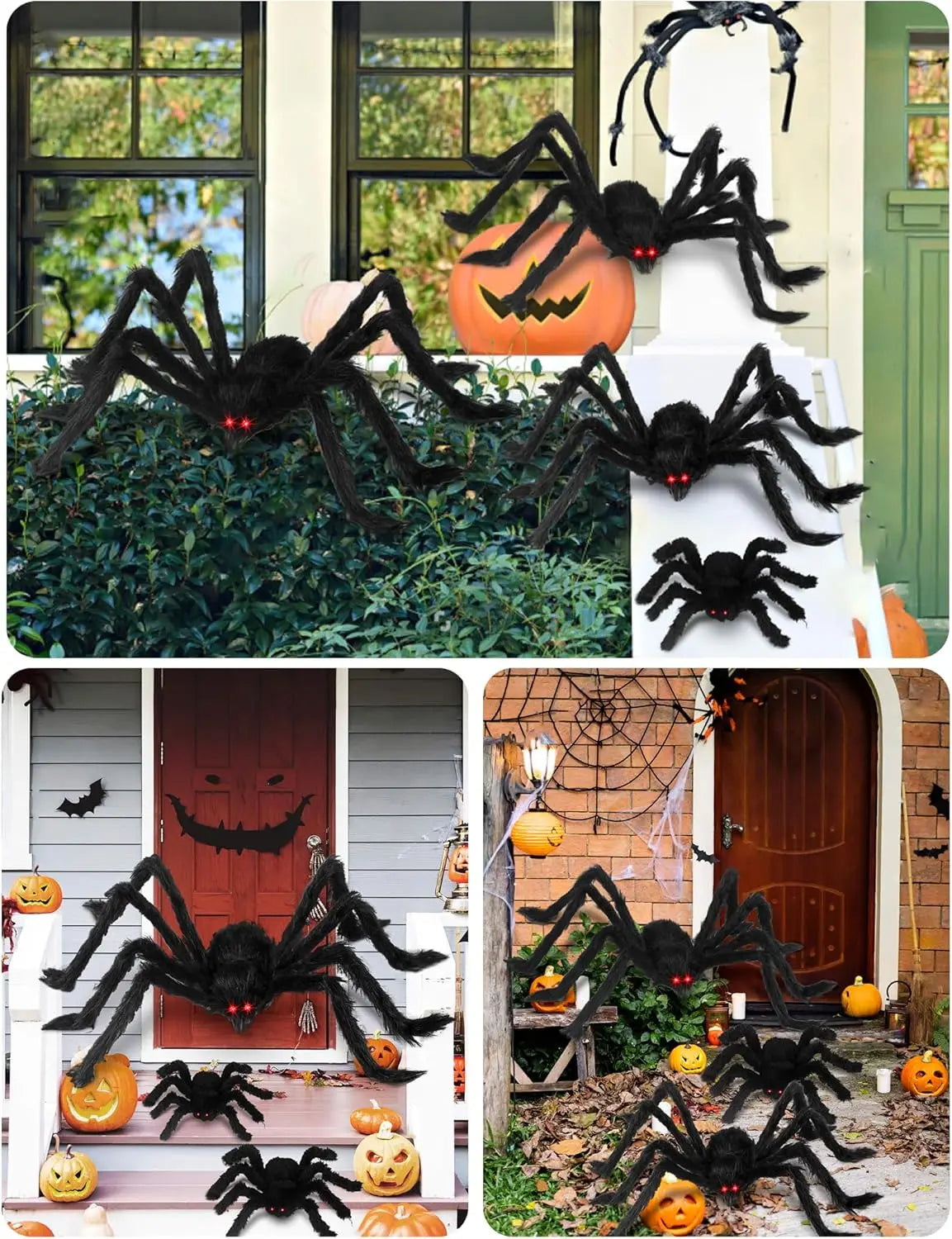 Black Plush Spider Halloween Decoration, 30–200 cm