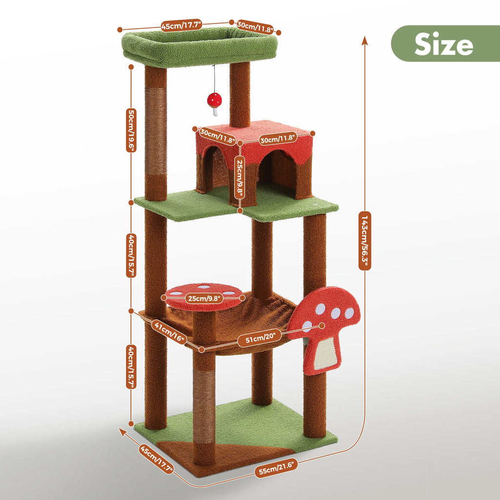143cm Mushroom Cat Tree with Removable Scratcher