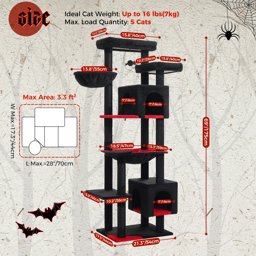 Tall Cat Tree for Indoor Cats Big Cat Tower with Super Large Hammock Cat Climbing Tree with Scratching Posts Condo House Black Whispering Desires Shoppe