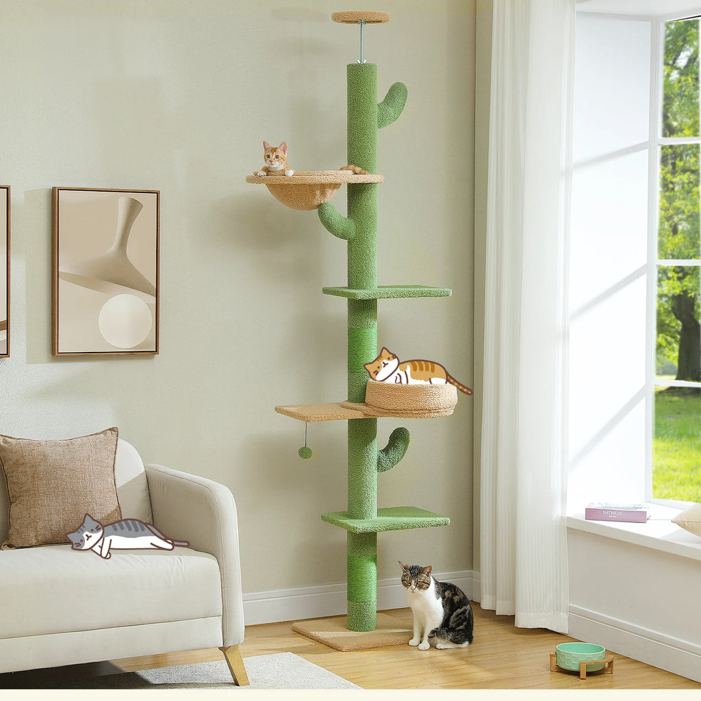 Cactus Cat Tree Floor to Ceiling Cat Tower with Sisal Scratching Post,Comfortable Hammock for Multi-Cat Homes,Cat Accessories Whispering Desires Shoppe