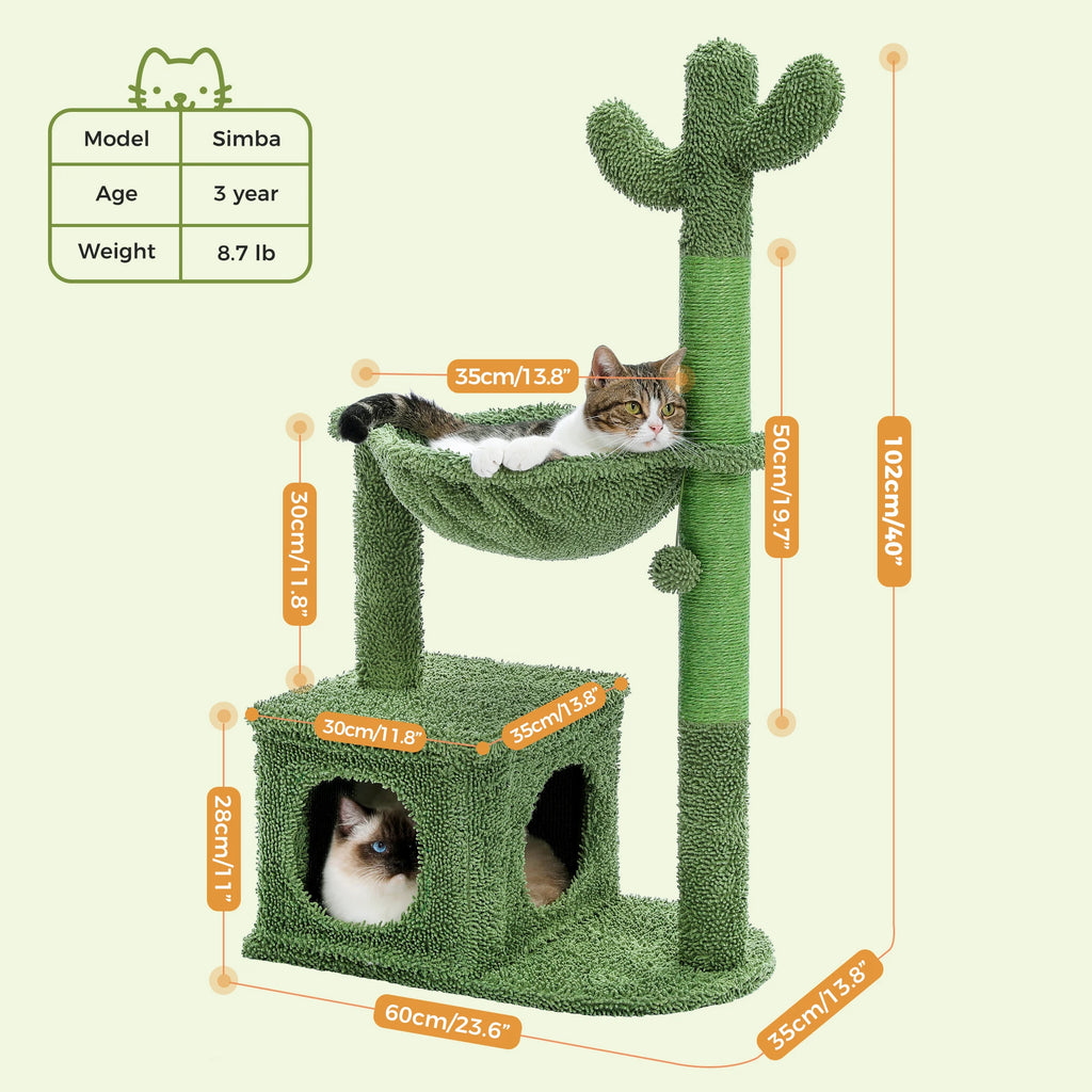 Cactus Cat Tree Small Cat Tower with Spacious Condo,Cozy Hammock,Dangling Ball,Scratching Post Cat Accessories for Indoor Cats Whispering Desires Shoppe