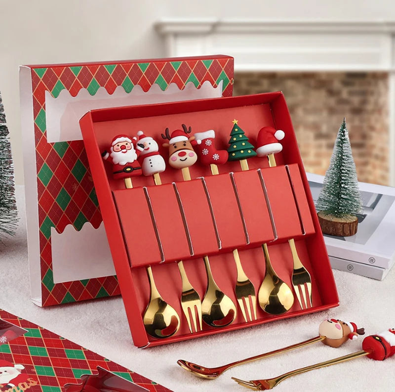 Christmas Stainless Steel Fork and Spoon Sets