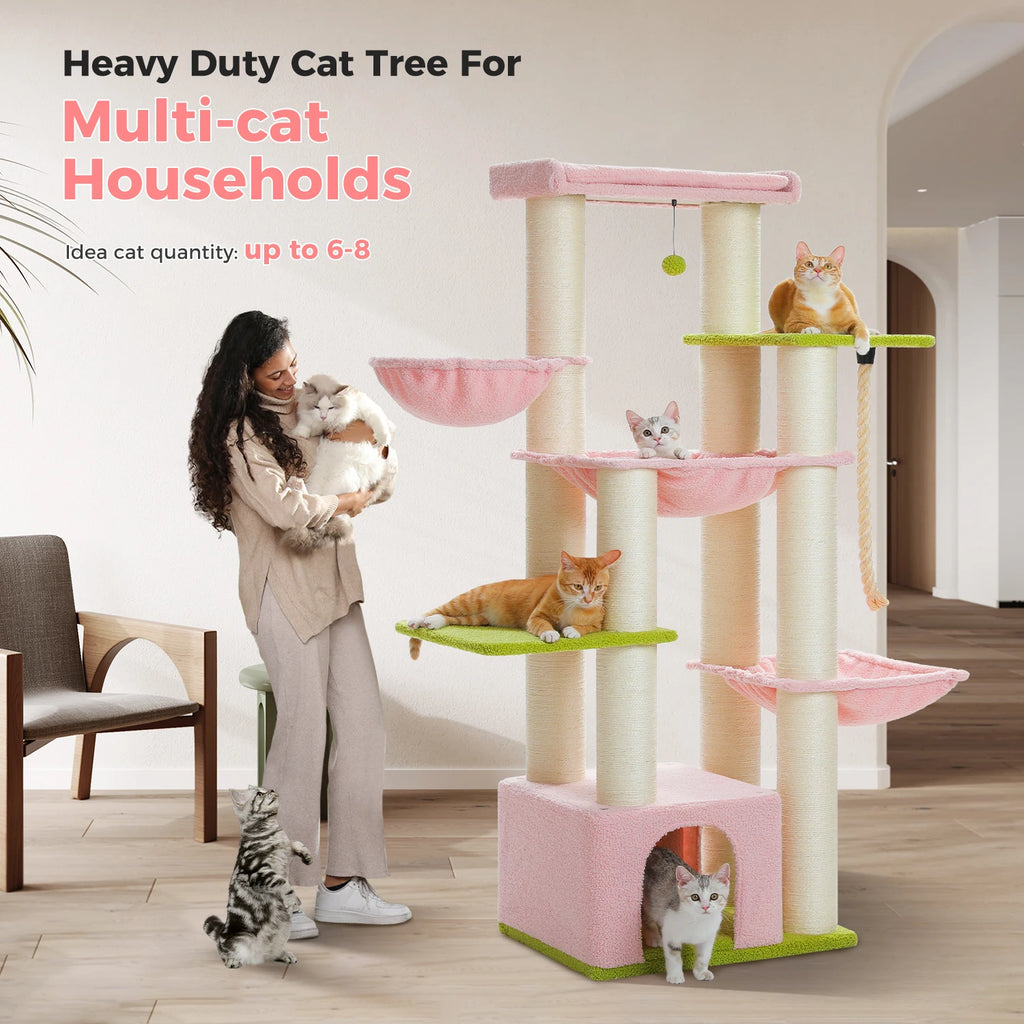 Large Cat Tree for Big Cats Robust Cat Tower with Several Levels Cat House Climbing Tree with Hammock 11 Sisal Posts Large Perch Whispering Desires Shoppe