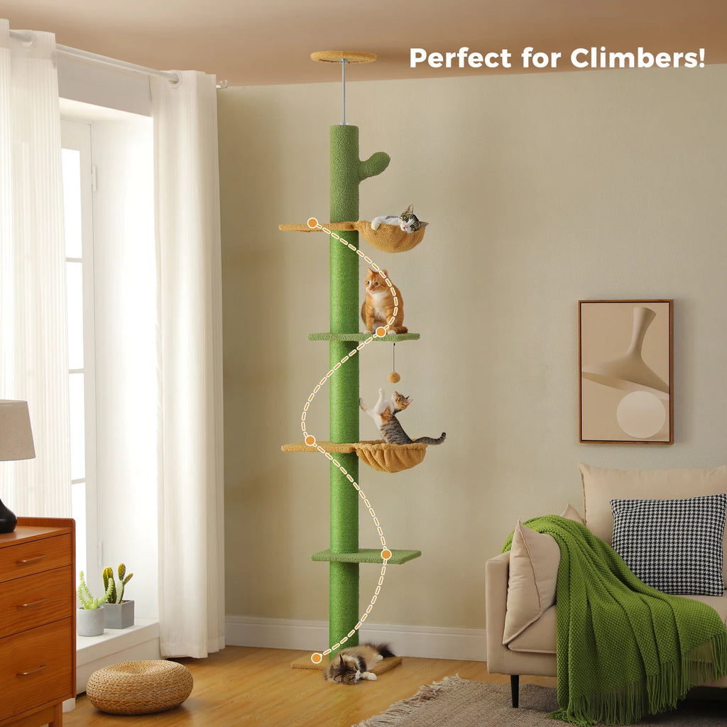 Cactus Cat Tree Floor to Ceiling Cat Tower with Sisal Scratching Post,Comfortable Hammock for Multi-Cat Homes,Cat Accessories Whispering Desires Shoppe