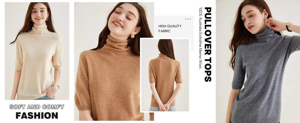 Women's Knit Tops Short Sleeve Fashion Women Sweaters New 100% Merino Wool Knitwears Vintage Sweater Turtleneck Pullover Clothes Whispering Desires Shoppe