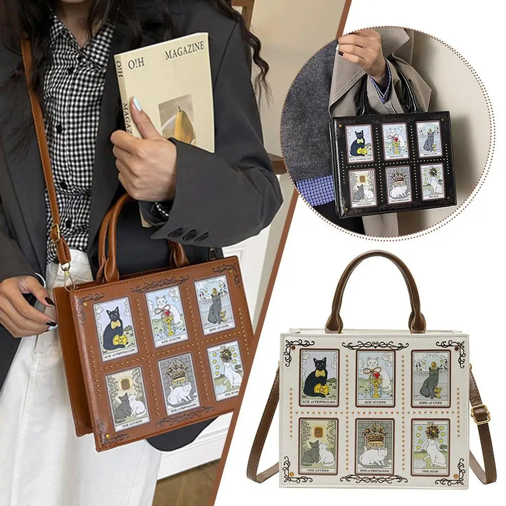 Cat Tarot Print PU Handbag