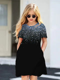 Girls' Short-Sleeve Knee-Length Dress with Pockets