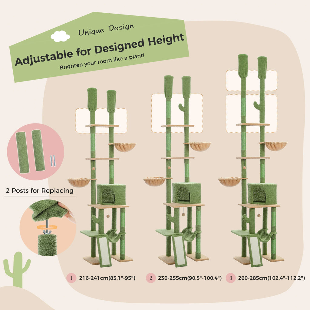Cactus Cat Tree Floor to Ceiling Cat Tower with Sisal Scratching Post,Comfortable Hammock for Multi-Cat Homes,Cat Accessories Whispering Desires Shoppe