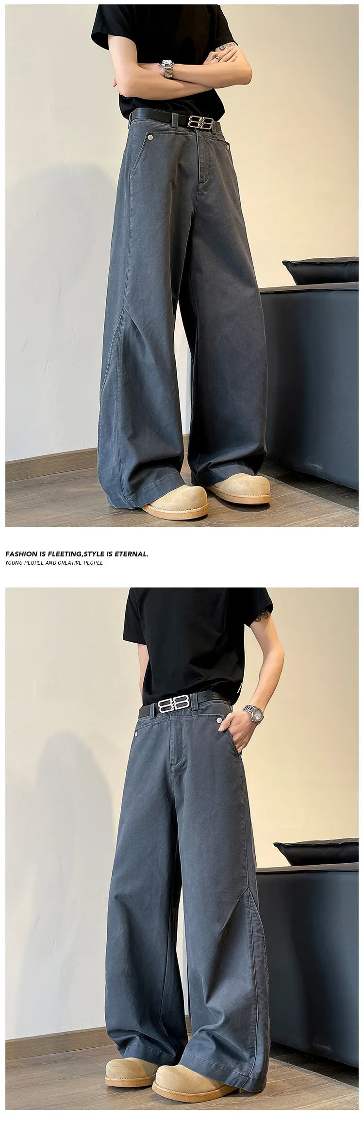 Men's Relaxed Wide-Leg Casual Cargo Pants