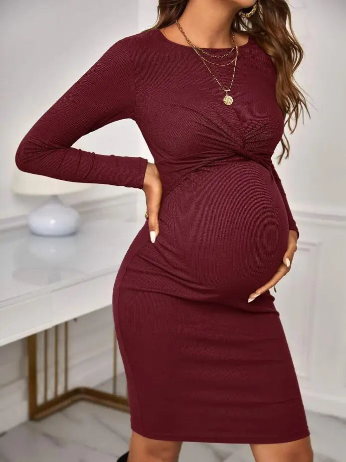 Long-Sleeve Fitted Maternity Dress