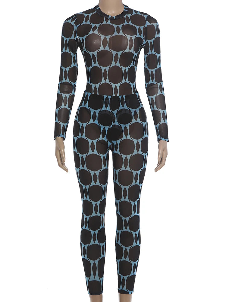 Women's Mesh-Detail Bodysuit and Skinny Pants Set