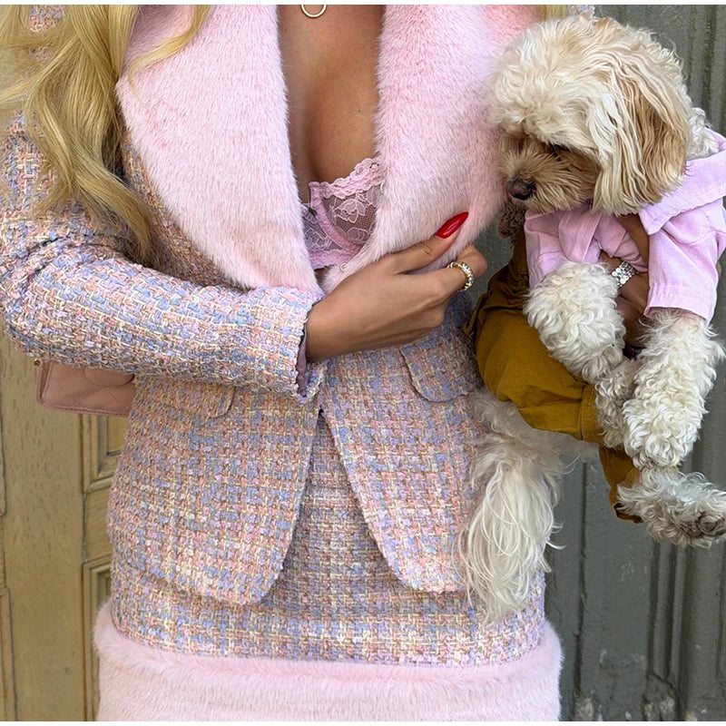 Women's Faux-Fur-Trim Blazer and Mini Skirt Set