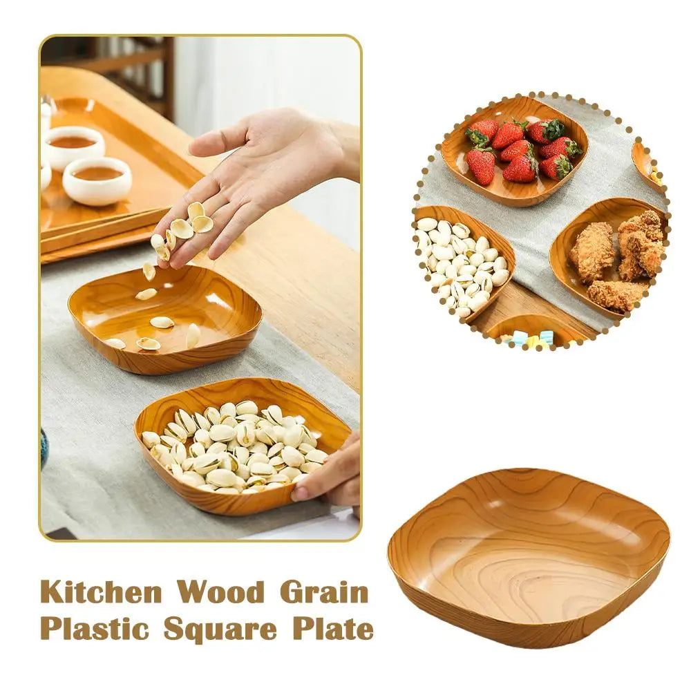 Wood-Grain PP Square Plates — Assorted Packs