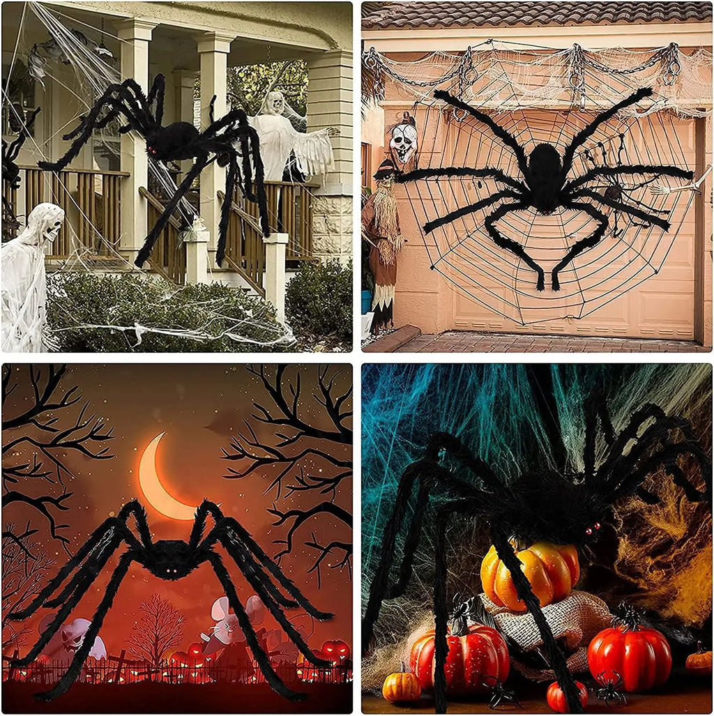 Black Plush Spider Halloween Decoration, 30–200 cm