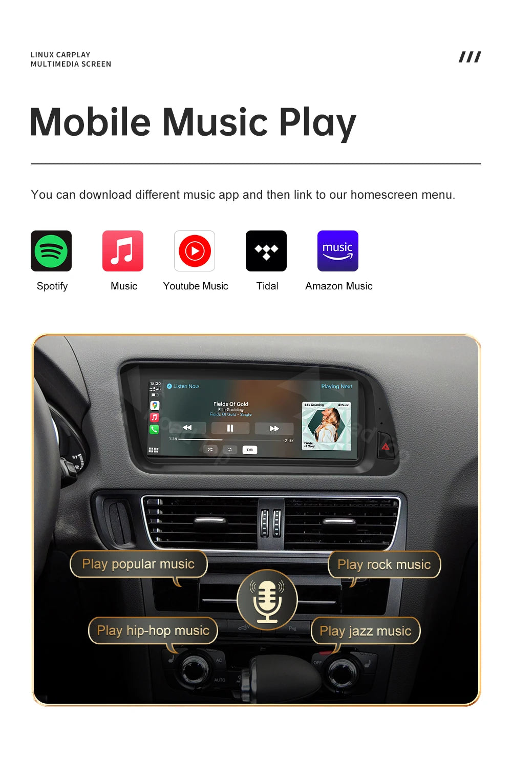 Road Top CarPlay Display for Audi Q5 2009–2017
