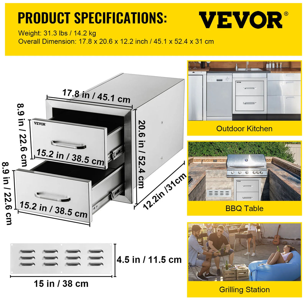 SucceBuy Stainless-Steel Outdoor BBQ Kitchen Drawers